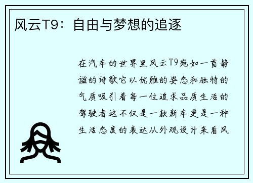 风云T9：自由与梦想的追逐